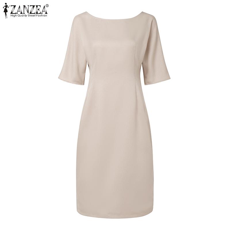 ZANZEA Women Casual Round Neck Summer Half Sleeve Sheath Dress
