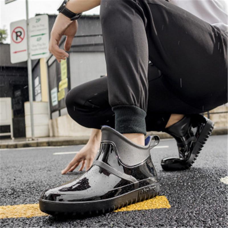 Men's Waterproof Ankle Rain Boots Rubber Non-slip Car Wash Kitchen Work Shoes Platform Booties