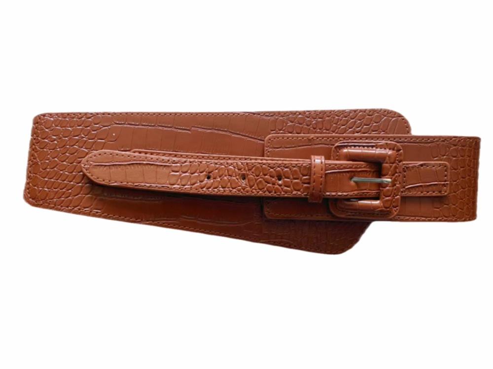 Retro Crocodile Grain PU Waist Belt with Pin Buckle and Elastic Waistband for Women