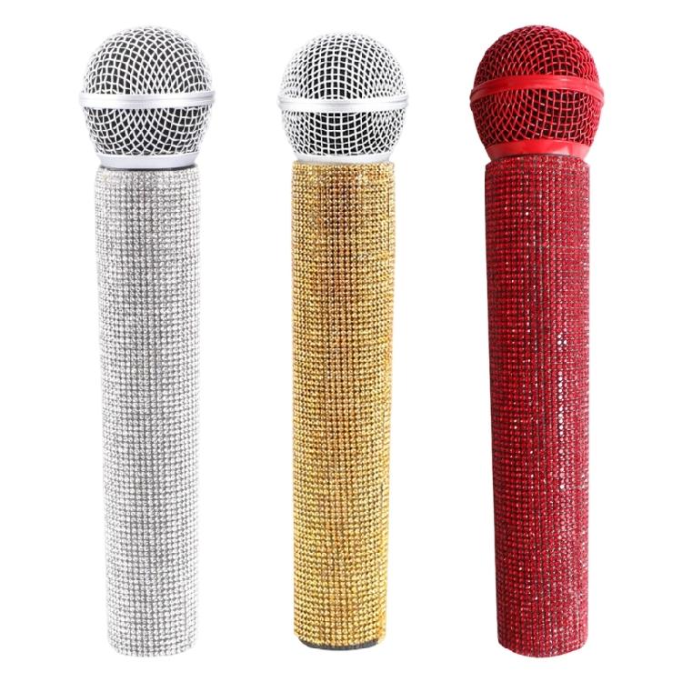 Stylish And Durability Fake Microphone Toy For Stage Performances Comes In Silver Gold And Red Sparkling Variants