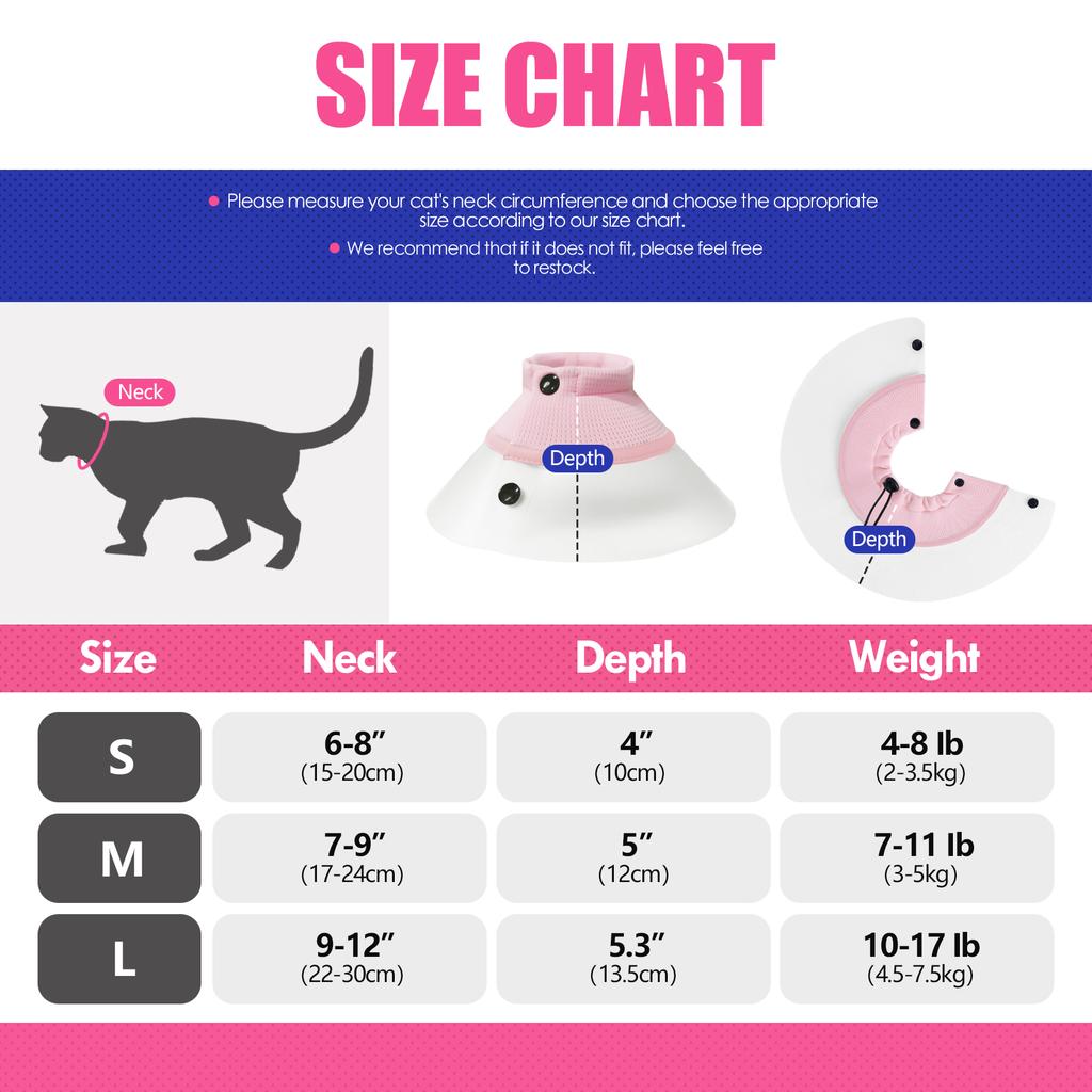 Pet Recovery Collars & Cones for Cats After Surgery,Adjustable Cone Surgical E-Collar Prevent Biting and Stop Licking Wound