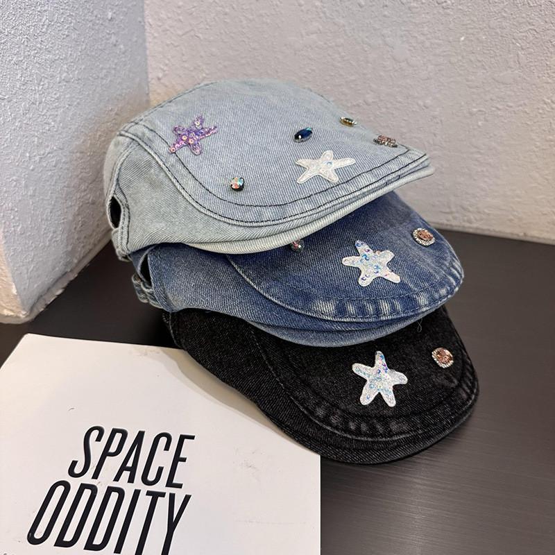 Retro Pentagram Star Cowhide Cabbie Hat Breathable Cotton Fashion Casual Women