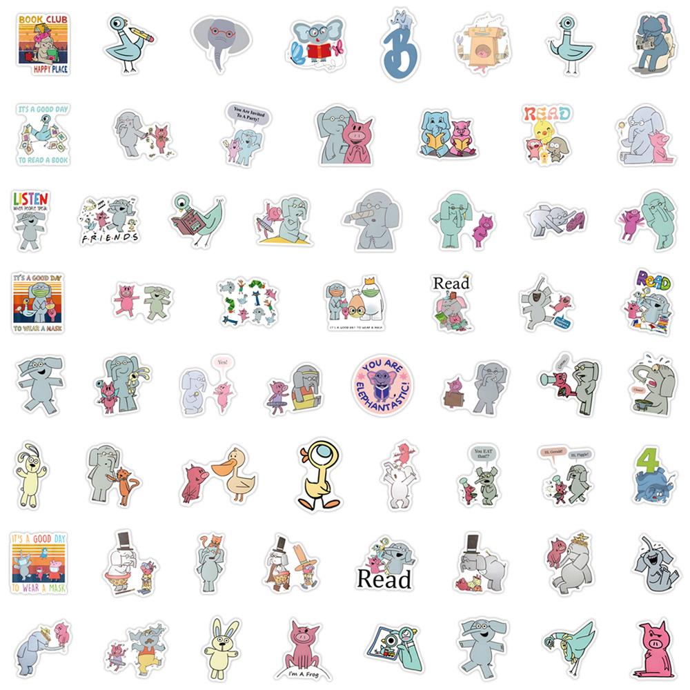60 New Elephant and Piggie Graffiti Stickers Decorate Notebook Suitcase Cartoon Stickers