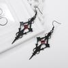 Retro Gothic Dark Style Studded Red Zircon Cross Black Metal Earrings for Women Accessories