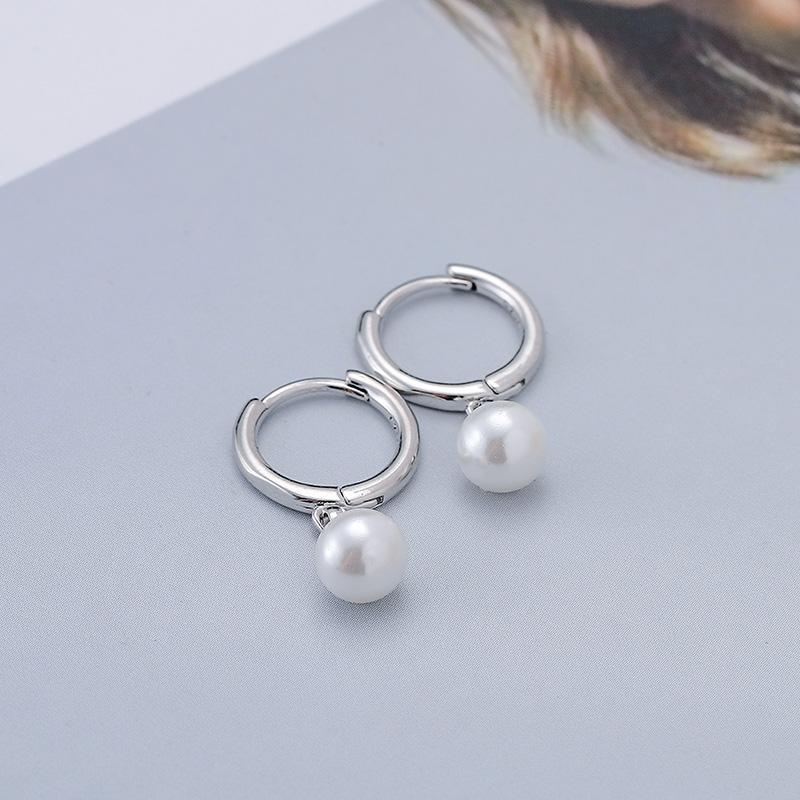 ANENJERY Cercei cu cerc cu perle plat. Cercei cu farmece simple, pentru femei, fete
