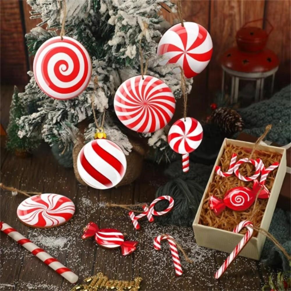 12/24Pcs Fun Wooden Christmas Tree Decoration Candy Cane Red Candy Cane Decoration DIY Hanging Hanging Ornaments Home Decor