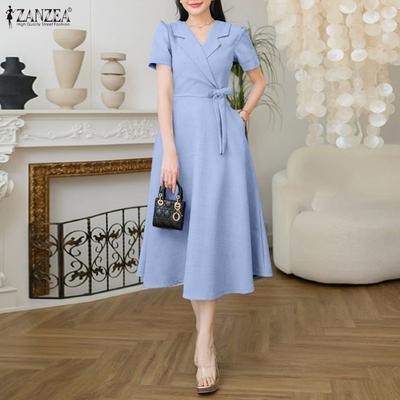 Women Casual V-neck Elegant Summer Short Sleeve Dress