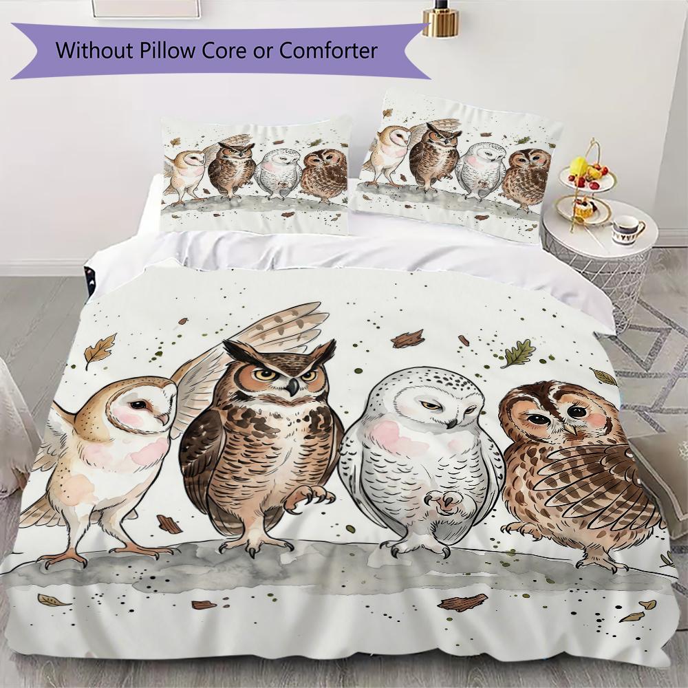 Collage Watercolor Owl Pattern Bedding Uilt Set Uilt Cover Pillowcase Home Decoration Birthday Gift (1 * Duvet Cover + 2 * Pillowcase Without Core)