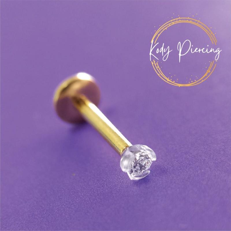 KODY PIERCING Labret en cristal anodisé doré serti dans une tige Bioflex 10 mm