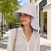 Summer Sun Protection Bucket Hat, Foldable Breathable Mesh Fisherman Hat, Ventilation Large Brim Hat with Detachable Neck Shawl for Outdoor Summer