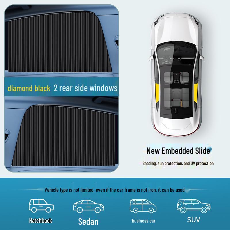 

Automatic Retractable Car Sunshade Curtain with Embedded Blackout Privacy and Magnetic Track for Side Windows