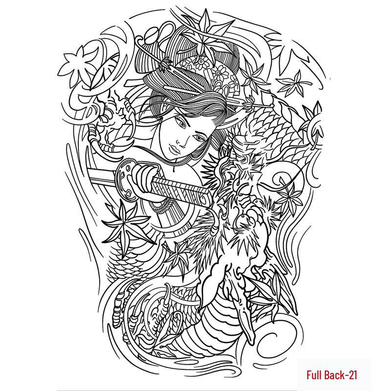 

Водонепроницаемая наклейка тату на спину Hannya Guardian Herbal полуперманентная для мужчин и женщин - Стойкий дизайн с эффектом сока 35x50 cm