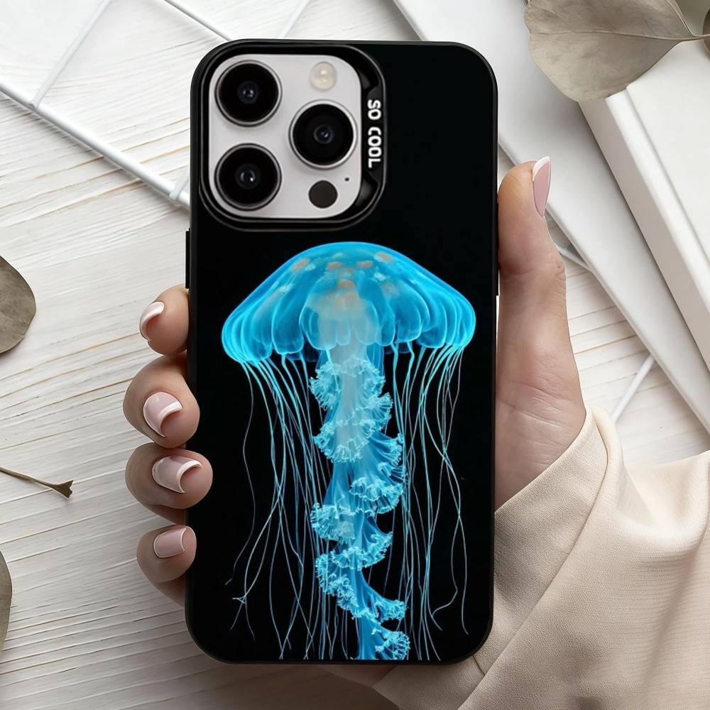 Pink Jellyfish Tear Phone Case For iPhone17,16,15,14,13,12,11 Plus,Pro Max Black Candy Silver Plated Cover