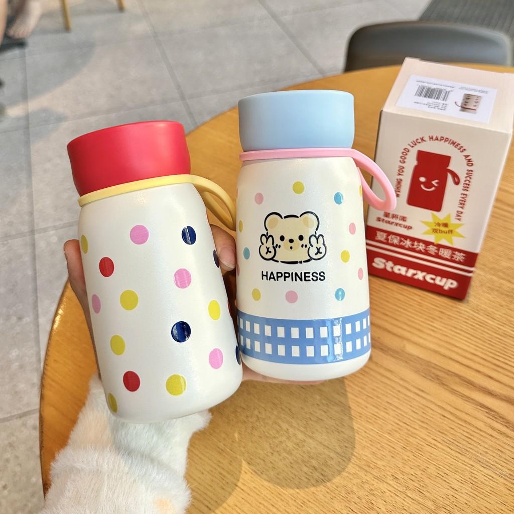 Small Cute Polka Dot Insulated Bottle With Handle For Girls Travel And Office Use