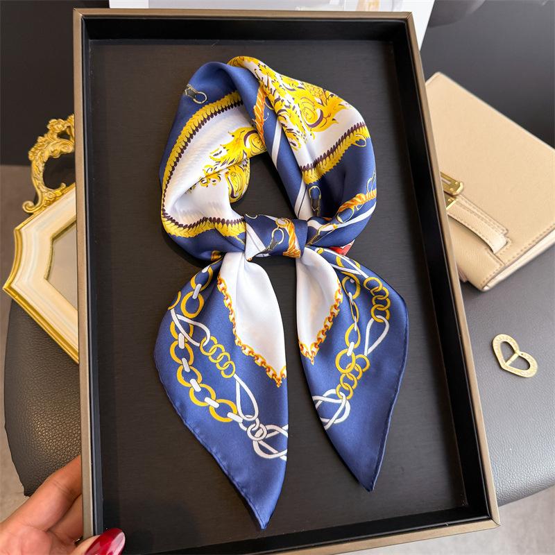 New Chain Simulation Silk Printing Silk Scarf Square Scarf High-end Shawl Sunscreen Neck Small Square Scarf Headscarf Women