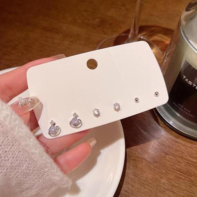 Light Luxury Zircon Planet & Bean Earrings Set - 6-Piece Exquisite Niche Ear Piercing for Women
