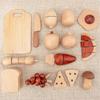 Wooden Play Food Set with Fruits and Vegetables, Natural Simulated Colors for Cooking Roleplay