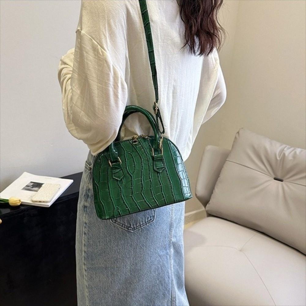 PU Leather Shoulder Bag French Style Women Handbags Vintage Crocodile Pattern Shell Bag  Women
