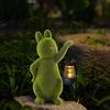 Solar Rabbit Garden Statue Resin Flocked Bunny Sculpture with Lantern Solar Powered Rabbit Light for Patio Yard Outdoor Decor Housewarming Gift