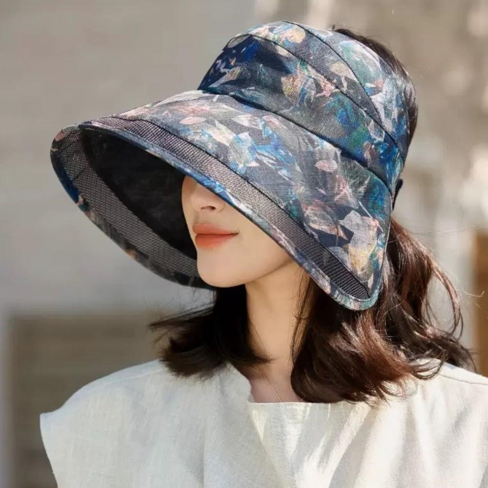 Breathable Flower Empty Top Cap Adjustable Large Brim Sun Hat Anti-Sun Fisherman Hat  Outdoor