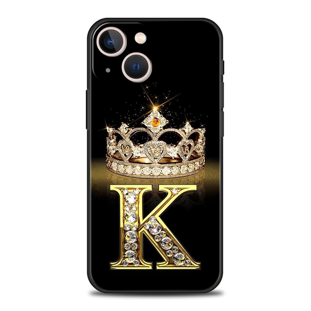 Diamond Crown Letter 26 Letters Phone Case For iPhone 17 16E 15 16 14 13 12 11 Pro Max 7 8 Plus Soft TPU Back Cover