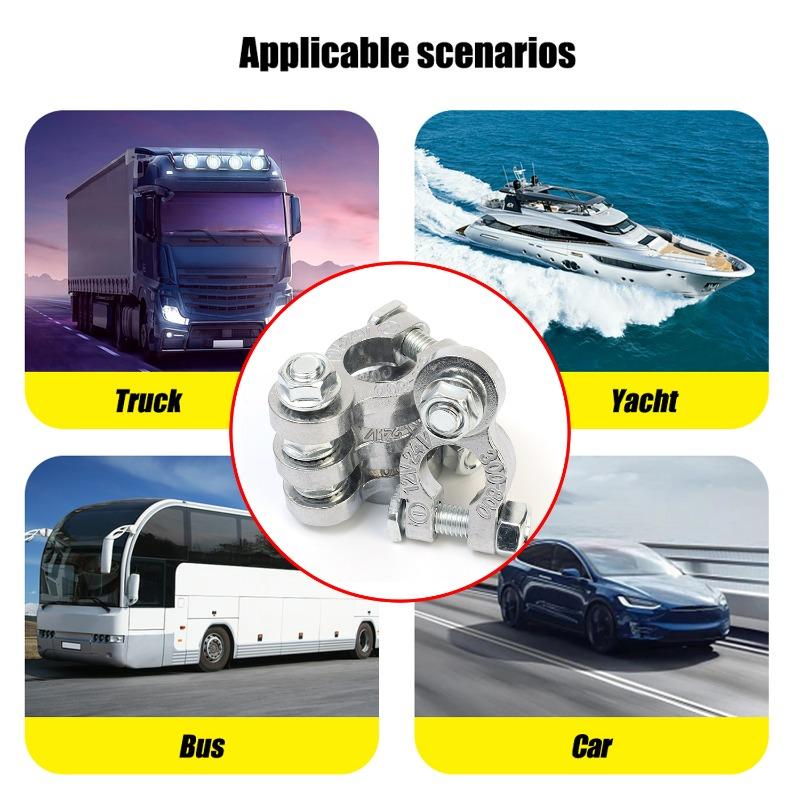 2pcs Battery Terminal Clamp Zinc Alloy Positive & Negative Pole Auto Car Screw Connector Car Battery Terminal Clamp Accessories