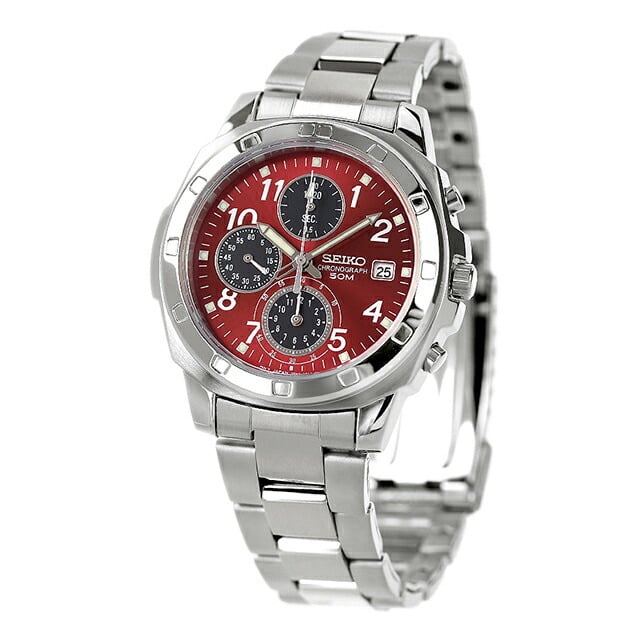 

Мужские часы SEIKO с хронографом SND495P, Ярко-красный циферблат, Кварцевые, Точность 1/20 секунды, Браслет из нержавеющей стали, Водонепроницаемость 50 м, Оригинальные JDM