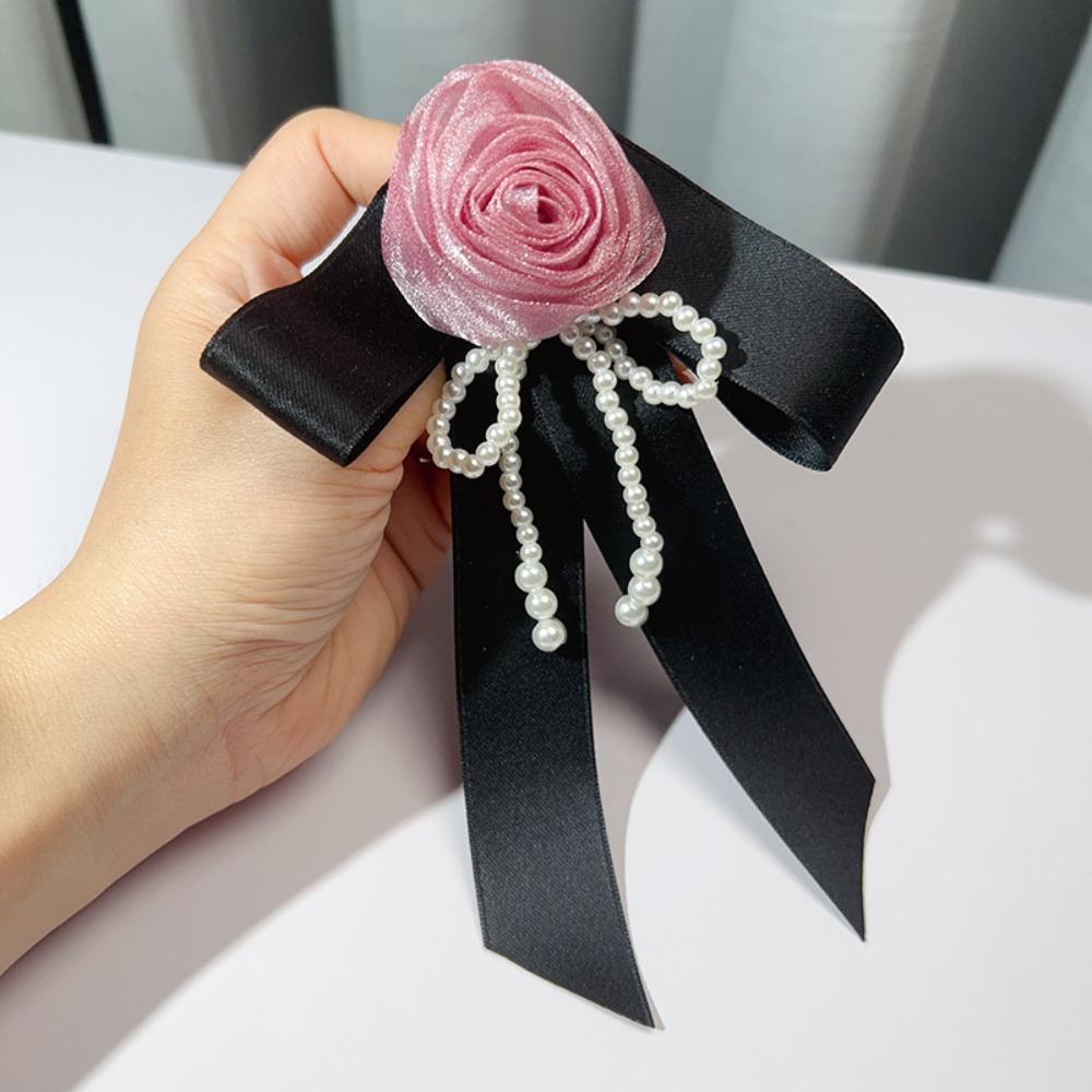 

High-End Fabric Rose Flower Brooches for Women Pearl Ribbon Bow Pins Fashion Jewelry Shirt Collar Pin Badge Accessories фиолетовый