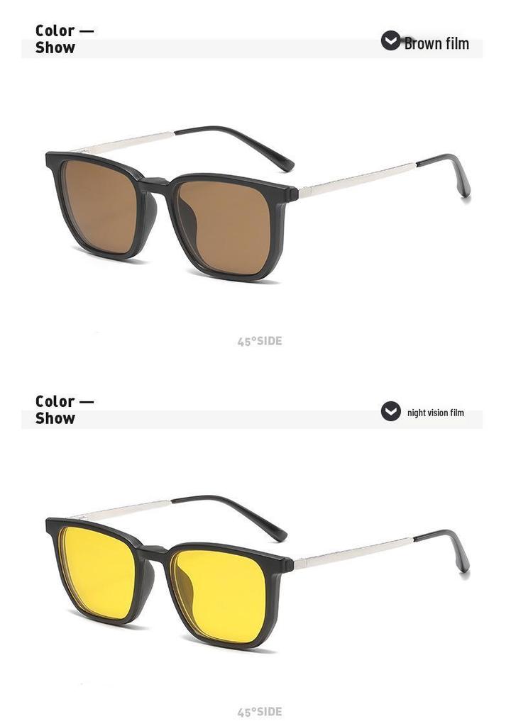 Occhiali da Sole Magnetici Polarizzati Clip-On per Miopia - Protezione UV, Montatura Quadrata, Visione Notturna, Unisex