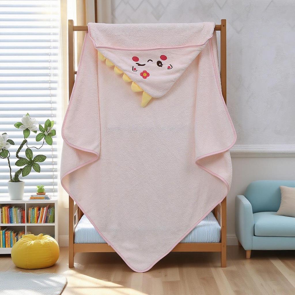 Cartoon Hooded Baby Swaddle & Bath Towel - Coral Fleece, Absorbent, Embroidered, Newborn To Toddler