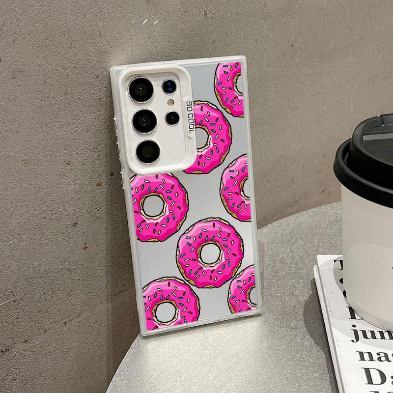 For Samsung Galaxy S21 S23 S24 FE S25 S24 S23 S22 Ultra Plus Laser Phone Case Sweet Fabulous Pink Donut Cookies Bread Cake Cover