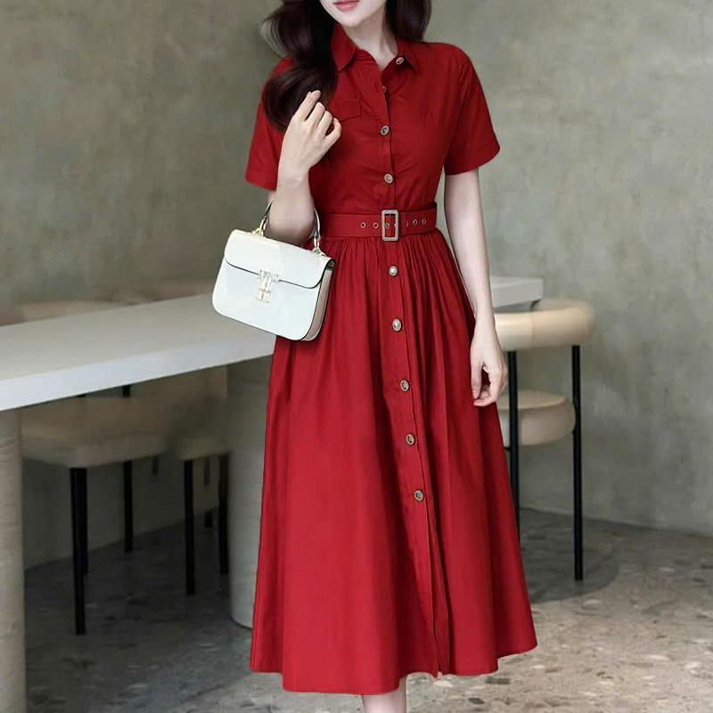 

ZANZEA Женское повседневное летнее платье с отложным воротником и коротким рукавом 5XL красный