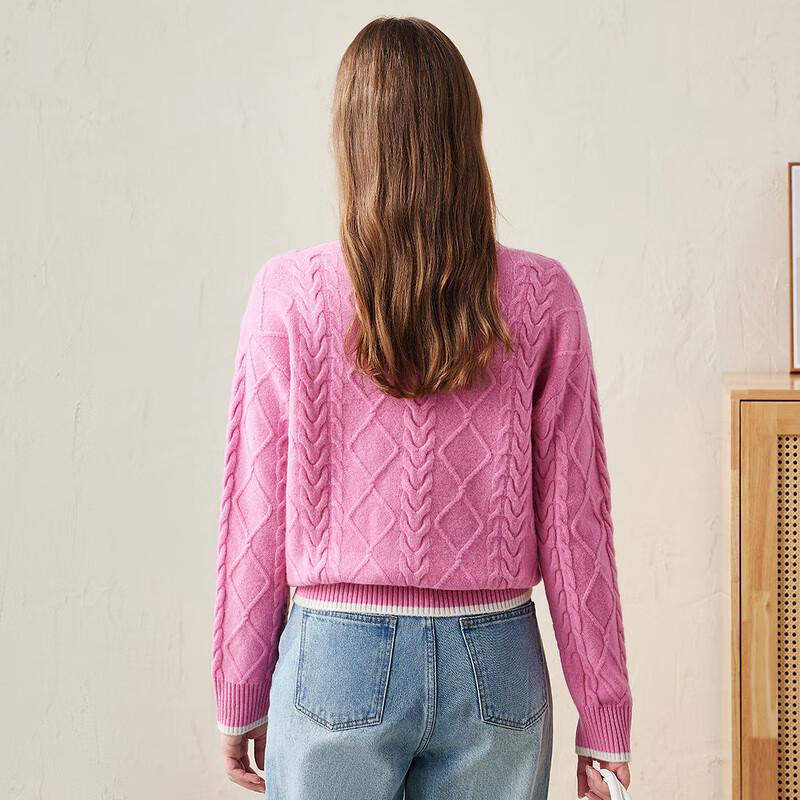 Komom Boka Women's Cable Knit Pure Wool Round Neck Sweater