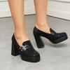 FOREADA Damen Loafer Pumps Quadratische Zehenpartie Klobige Hohe Absätze Schnalle Plateau Sexy Damen Mode Schuhe Frühling Herbst 43