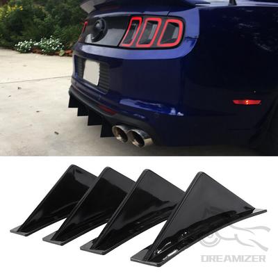 Car Curved Rear Bumper Diffuser Shark Fins Spoiler Lip Splitter Universal Protector Guard  For Ford Mustang GT