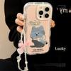 Pink Puppy Mirror for IPhone 16 Mobile Phone Case 14 ProMax Girl for IPhone 15 for 17 Bow Hanging Chain 11