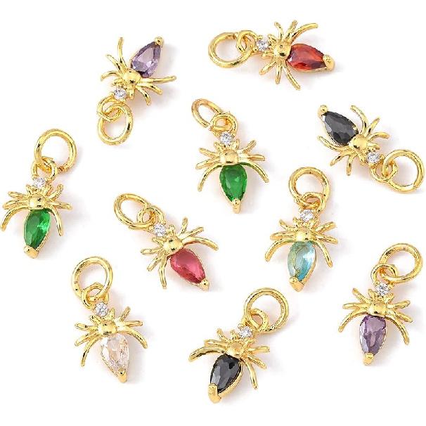 LiQunSweet 12 Pcs 6 Colors Golden Crystal Heart Charms Brass Micro Pave Cubic Zirconia CZ Stone Mini Charm Bulk for Necklace Earrings Jewelry Making