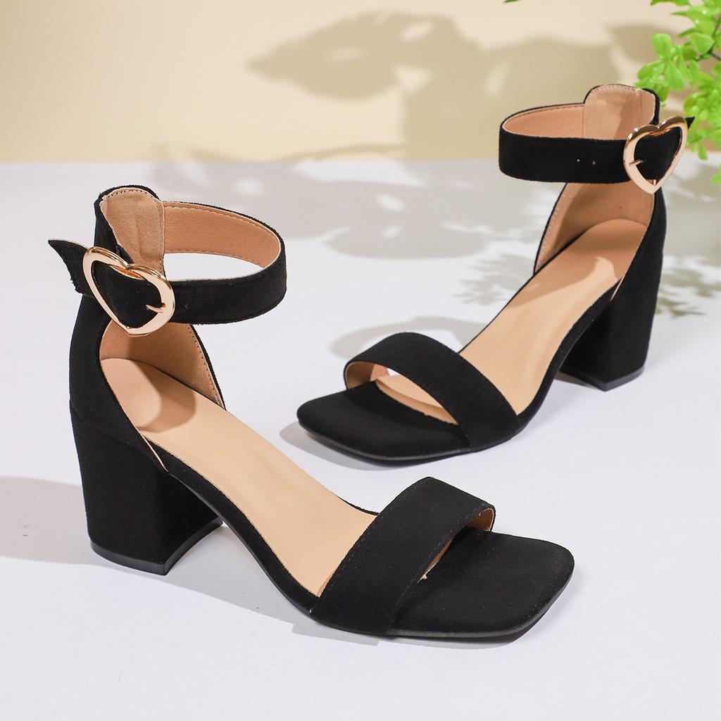 Fashion Women Sandals New Summer Fashion Sandals Medium High Heels Outdoor Elegant Wedding Shoes Bridal Plus Size Buckle Strap Sandals