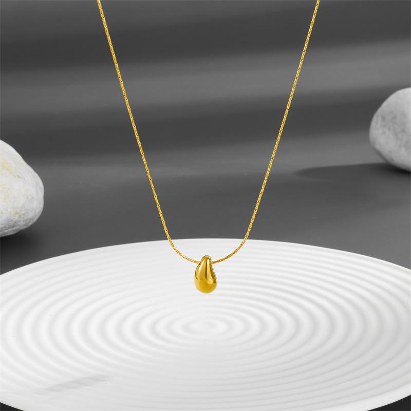 INS Simple Titanium Steel Water Drop Necklace - Mini Polished Tear Drop, Colorfast Finish