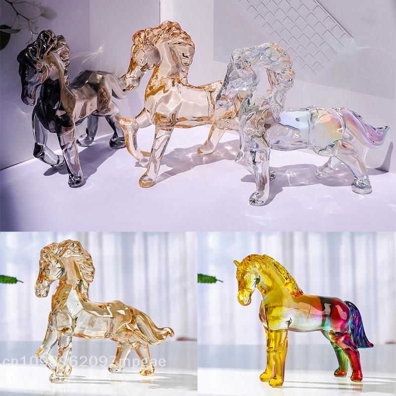 1-Piece Colorful Glass Cartoon Horse Statue | Crystal Art Figurine Standing Animal Decor, 2026 Zodiac Horse Feng Shui Ornament
