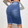 Women Fashion High Waist Denim Skirts Ladies Stretch Jeans Knee Length Casual Bodycon Dress Skirt