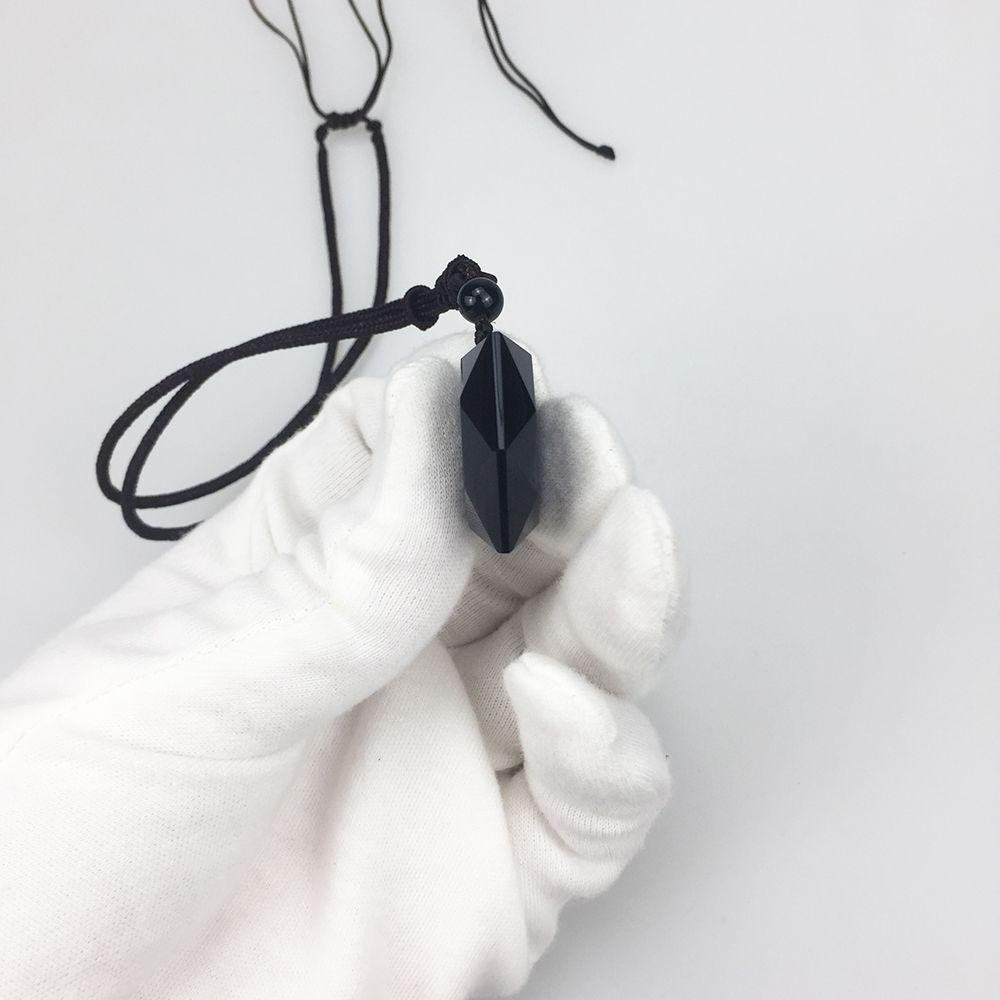 Fashion Black Lucky Black Jewelry Men Obsidian Pendant Necklace Hexagram Shape Amulet