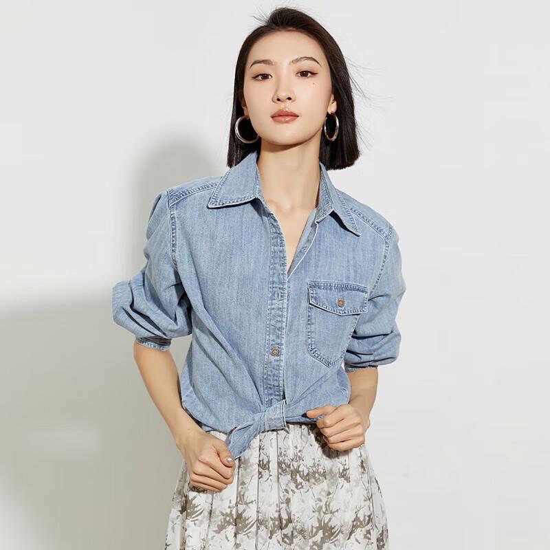 

Women s French Retro Denim Long Sleeve Shirt L