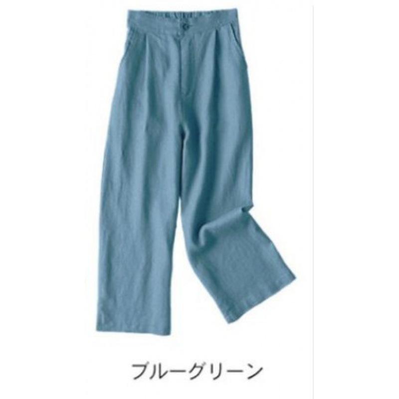 2024 Spring/Summer Women's Cotton Linen Wide-Leg Casual Nine-Point Trousers