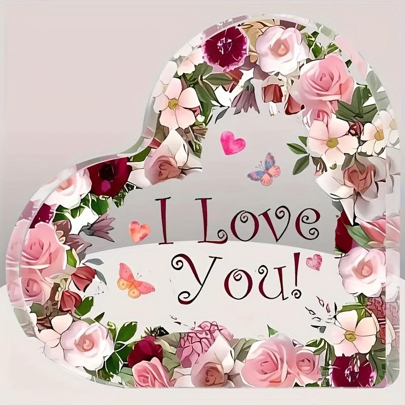 2D Flat, "I Love You" Valentine'S Day Gift Acrylic Heart-Shaped Rose Desktop Decoration, Suitable for Wall Decoration, Porch, Room, Villa, Accents Hom