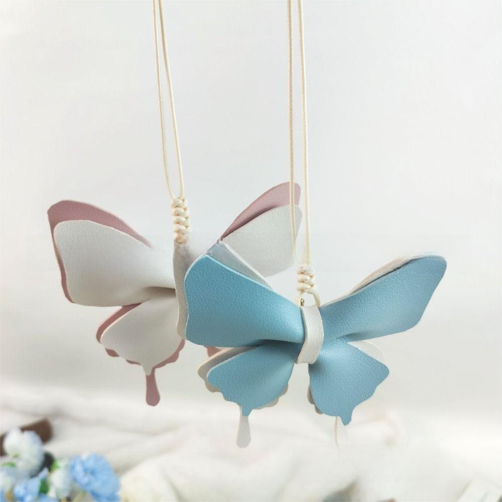 PU Leather Butterfly Bag Pendant Color Contrast Car Key Chains Creative Butterfly Lanyard  Couple