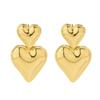 Punk Elegant Double Love Heart Drop Earrings for Women Gold Color Glossy Smooth Metal Hanging Piercing Earrings Friends Jewelry