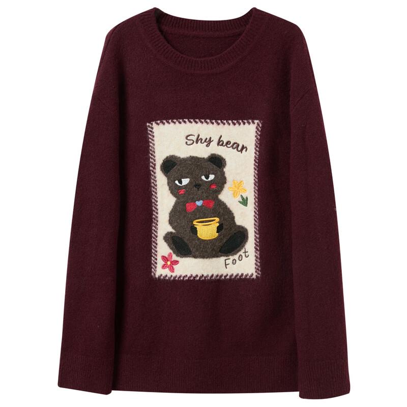Sancai 2025 Winter Little Bear Embroidered Knit Sweater