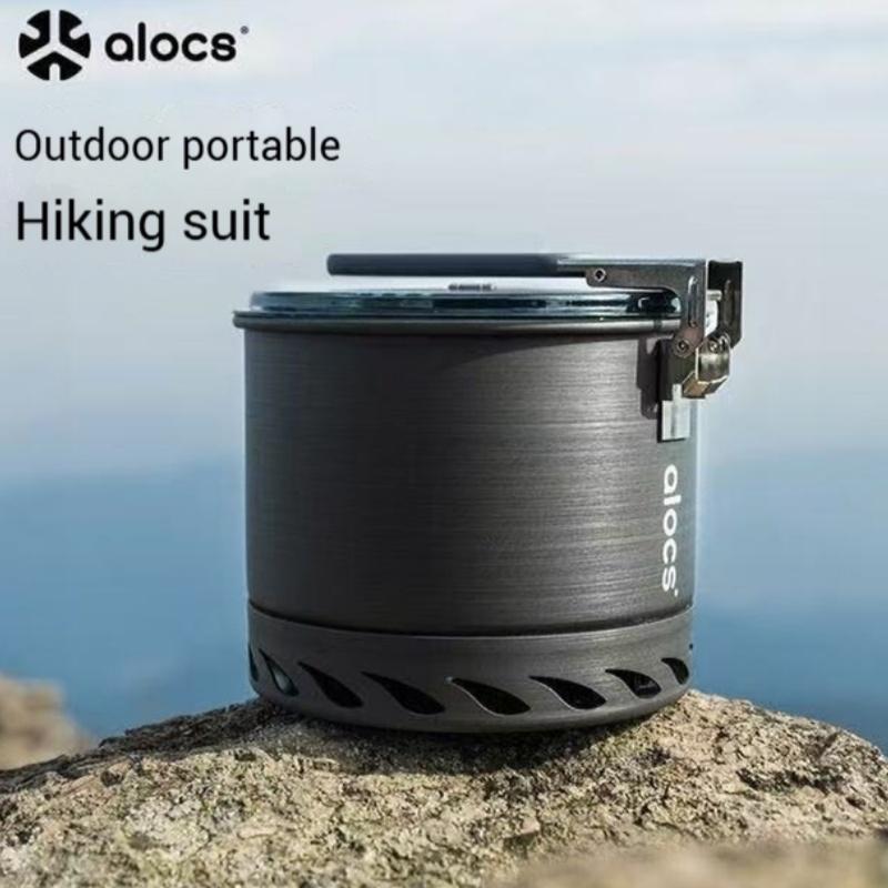 Alocs Outdoor Camping 1.4L Ultralight Pot - Hard Anodized Aluminum, 320g Windproof/Single Person (Foldable Handle)