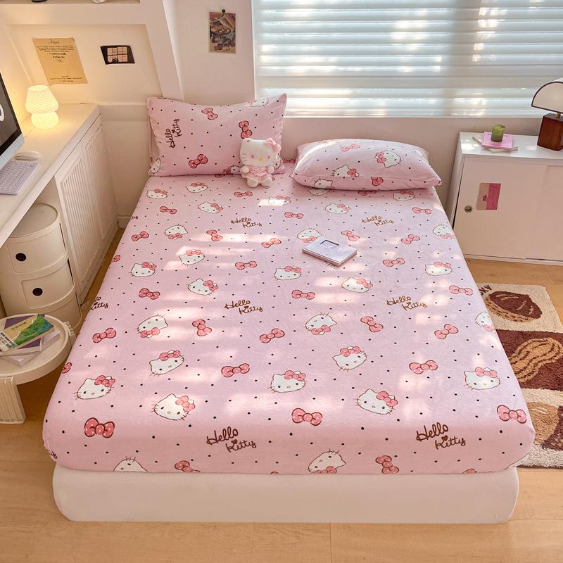 3D Pattern K-Kuromi Soft Bedding Fitted Sheet Deep Pocket 30Cm Cartoon H-Hello Kitty Fitted Sheets Fade Resistant Multiple Sizes